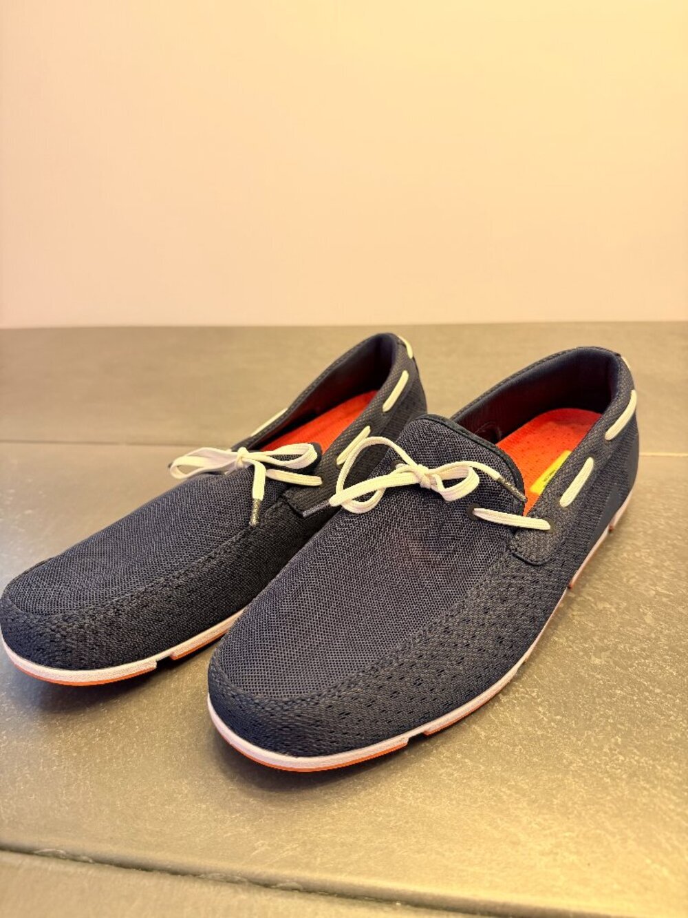 SWIMS Breeze Penny Loafer Boat Shoes Navy Blue Orange Men’s Size 10